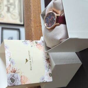 🍋✨ NIB Olivia Burton, London lapis lazuli floral face burgundy leather band